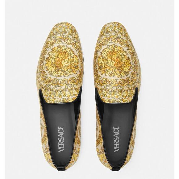 Versace Loafers 42/US 9 Gold Barocco Print Calfskin Leather Silk Shoes NIB $850 main image 9